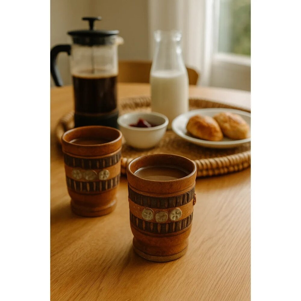 Set of 2 Ed Schrock Down to Earth Juice Glasses Clay Stoneware Pottery
